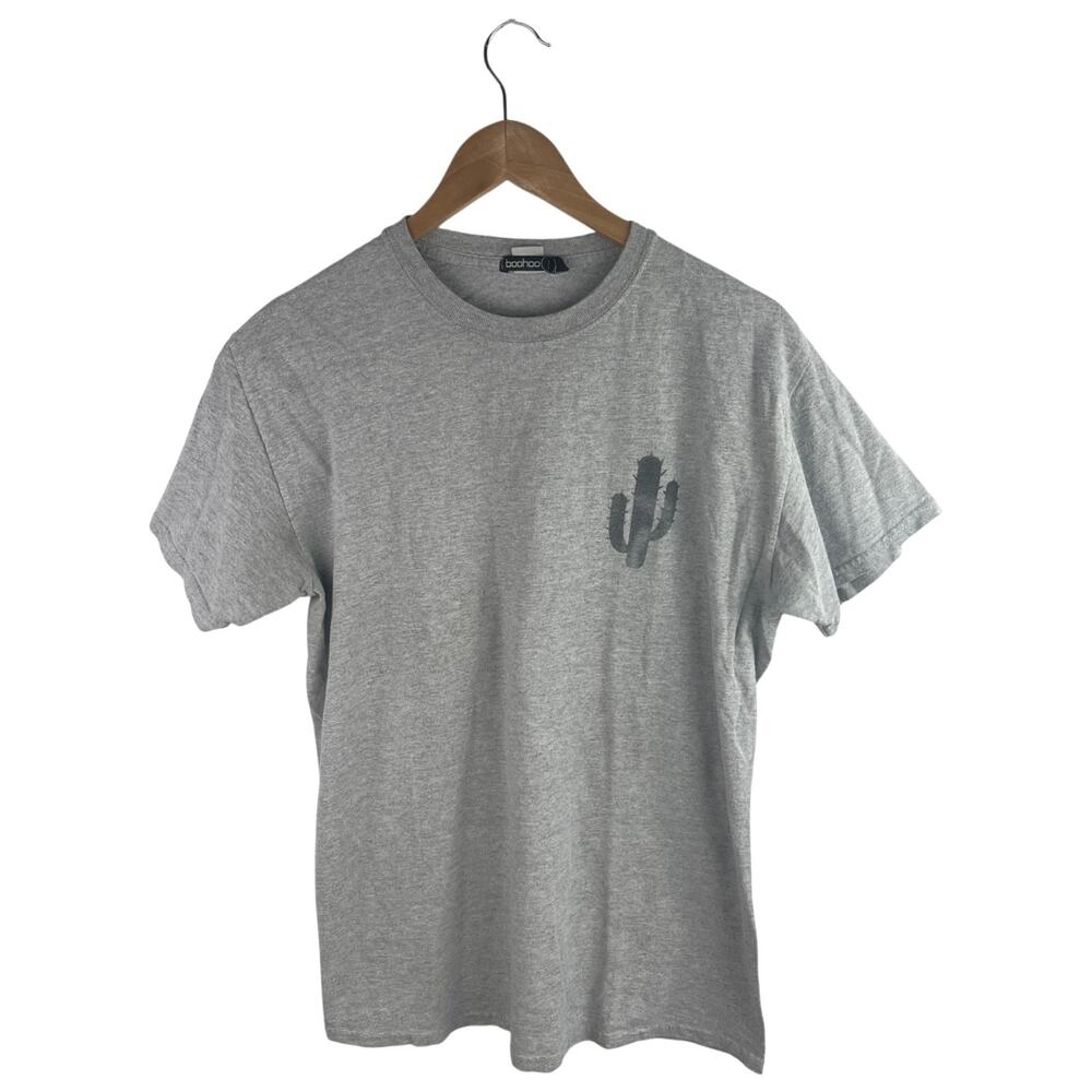 Boohoo Men's Gray Cactus Short Sleeve Crew Neck Pullover Tee T-Shirt Top Size L